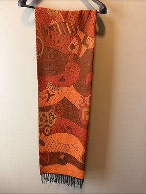 Vintage 1990s Abstract Woven Large Scarf Autumn Fall Winter Warm Soft Wool